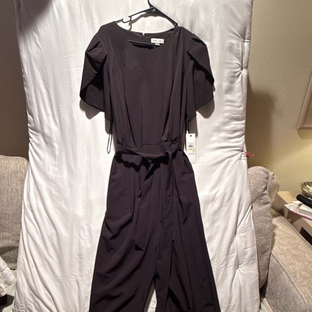 Calvin Klein Women’s 18W Black Belted Jumpsuit NWT Wide Leg MSRP $139
